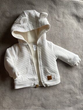 Carters Cream Quilted Hoodie with Sherpa Lining & Baby Bear Ears